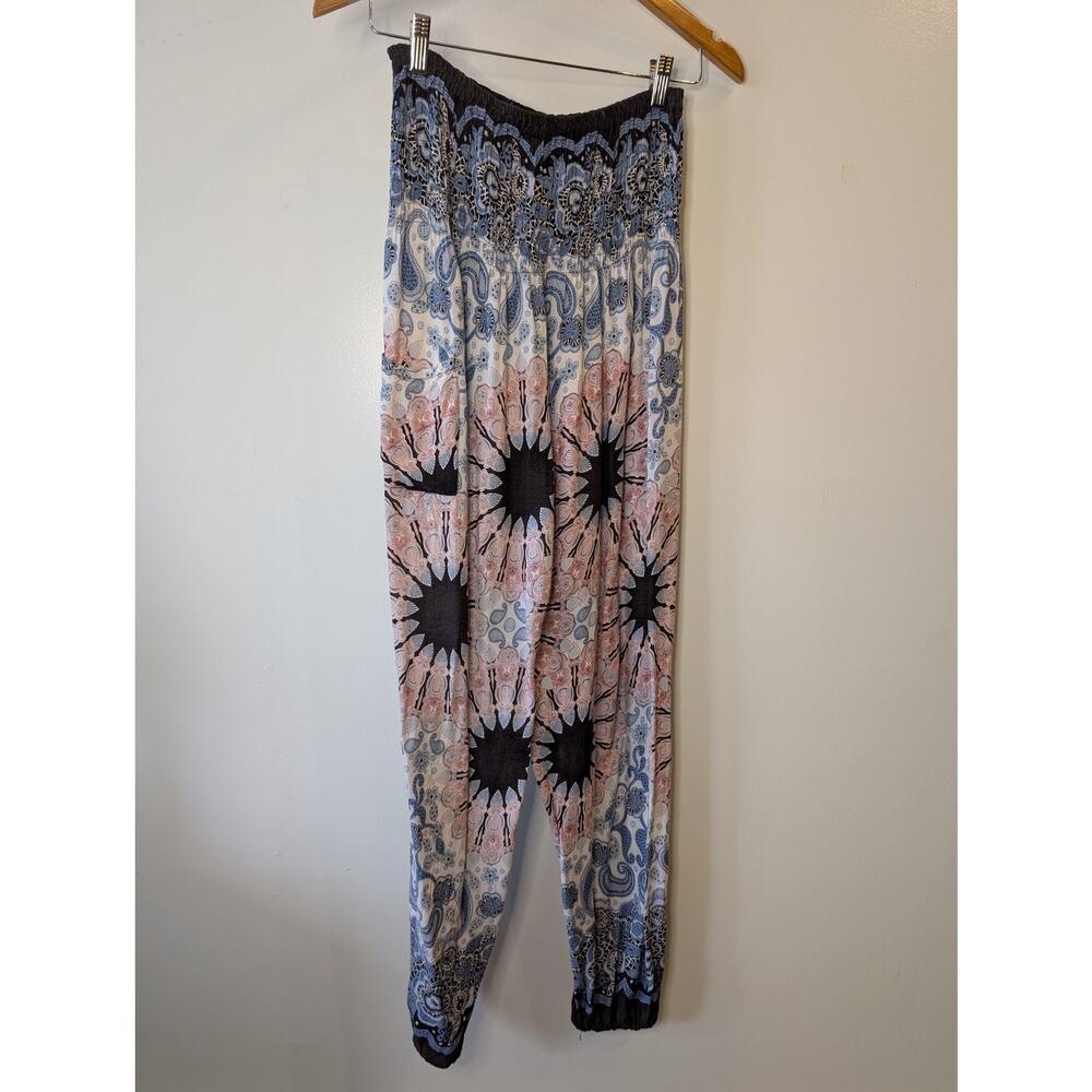 Bohemian Island Paisley Medallion Print Harem Pants Elastic Waist S/M